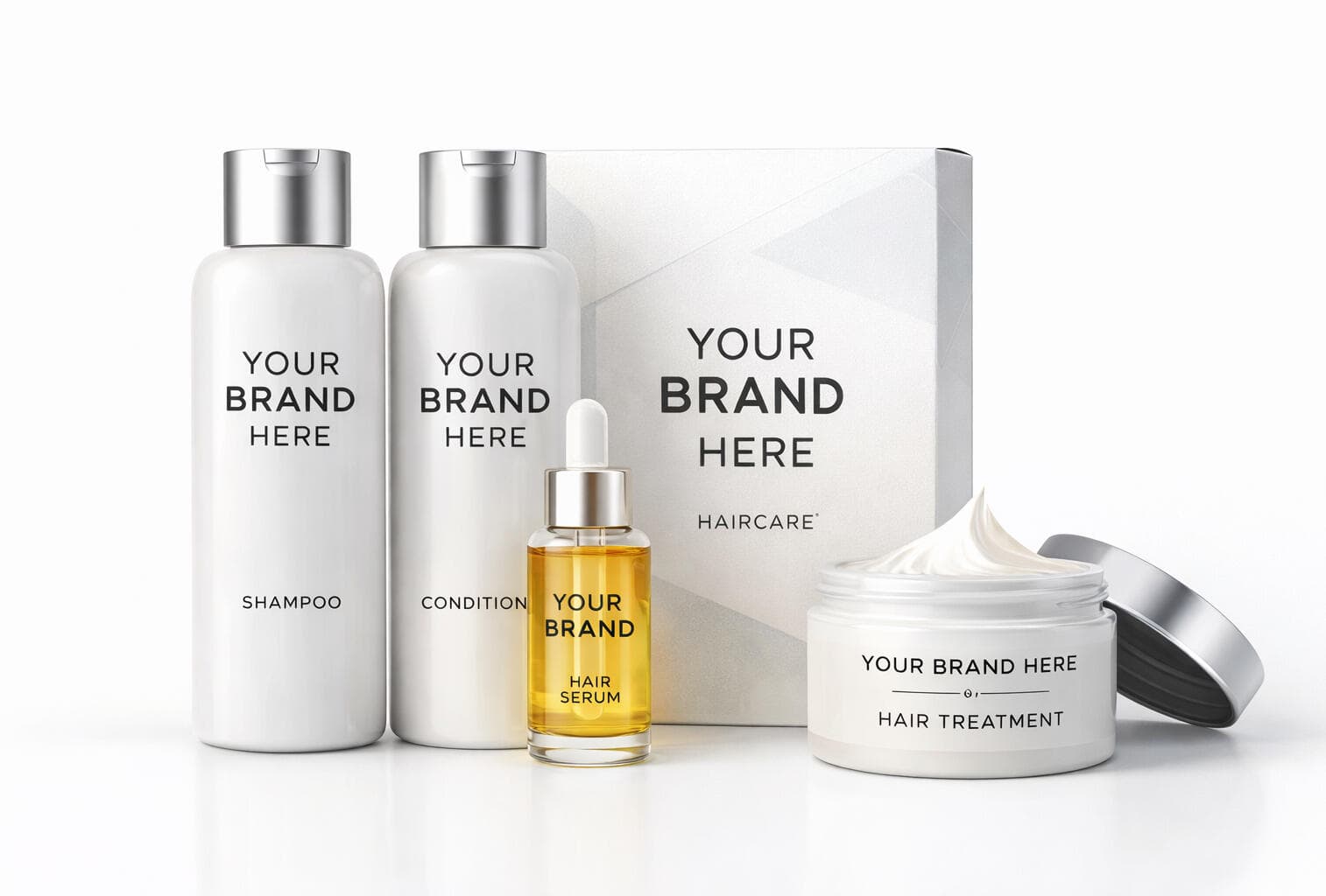 Haircare product line — Shampoo, Conditioner, Hair Serum, Hair Treatment