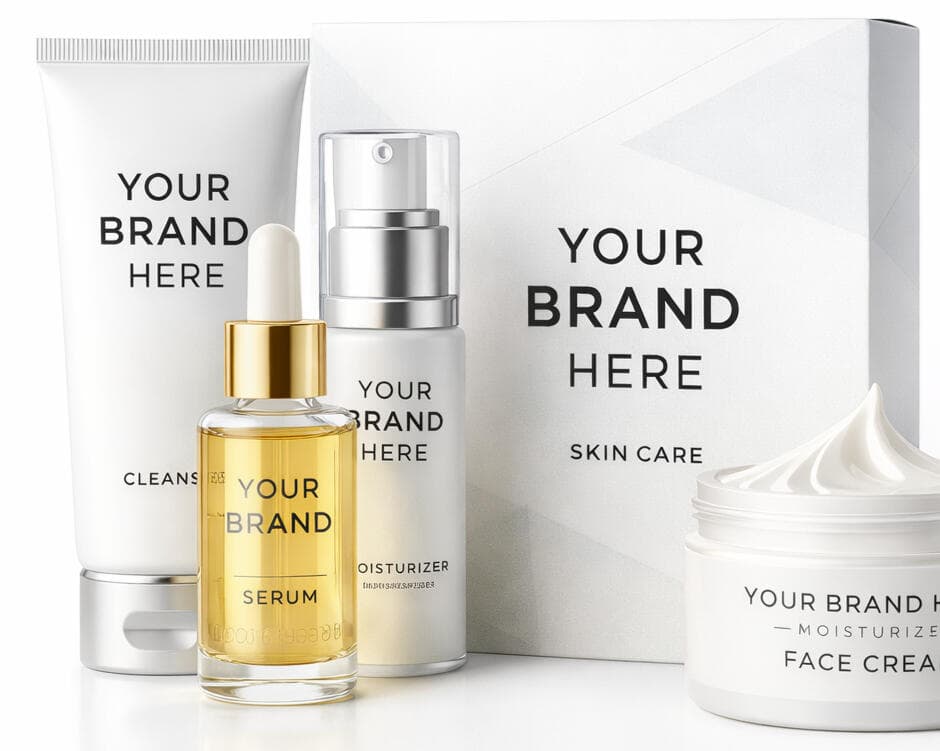 Skincare product line — Face Cream, Serum, Shampoo, Body Butter